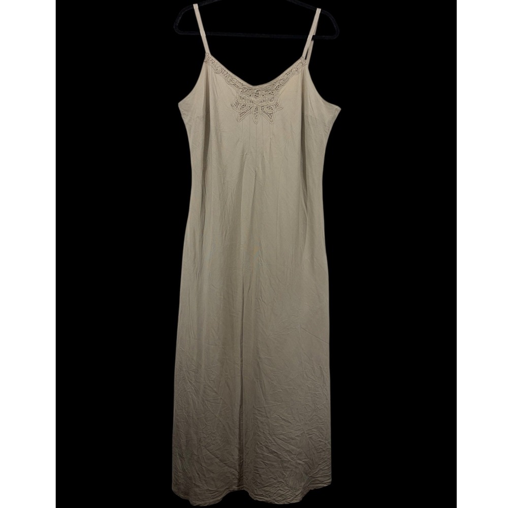 Plaza South Size 16 Maxi Dress Tan Linen Blend Crochet Lace V-Neck Sleeveless